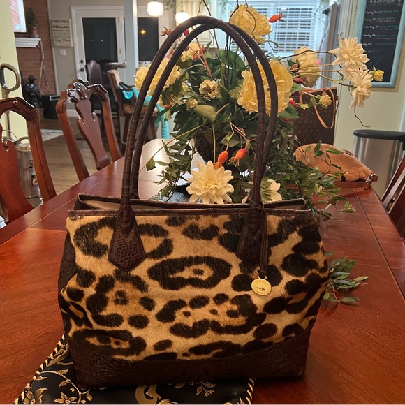 Brahmin Shoulder Tote Bag Purse Large has fur detail. Authentic - Picture 1 of 8